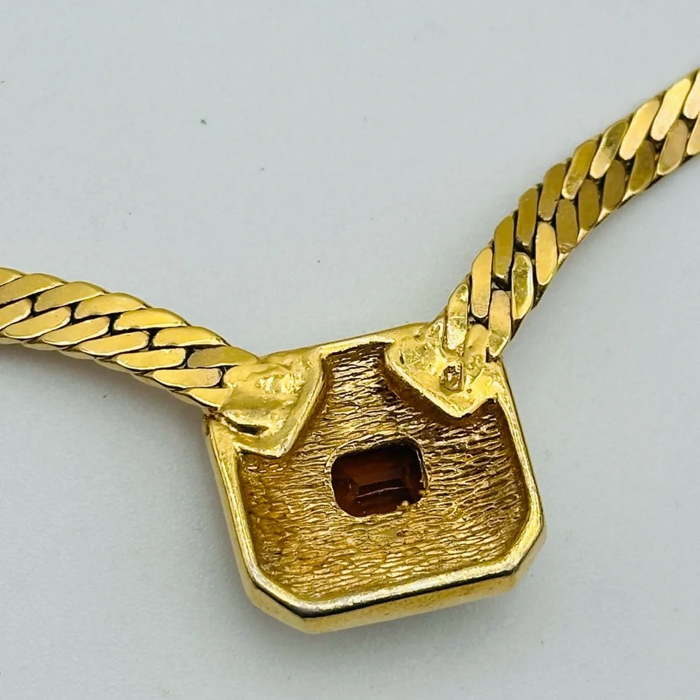 Vintage Dior Gold Necklace Amber Rhinestone Chain 80s 90s - Picture 8 of 9